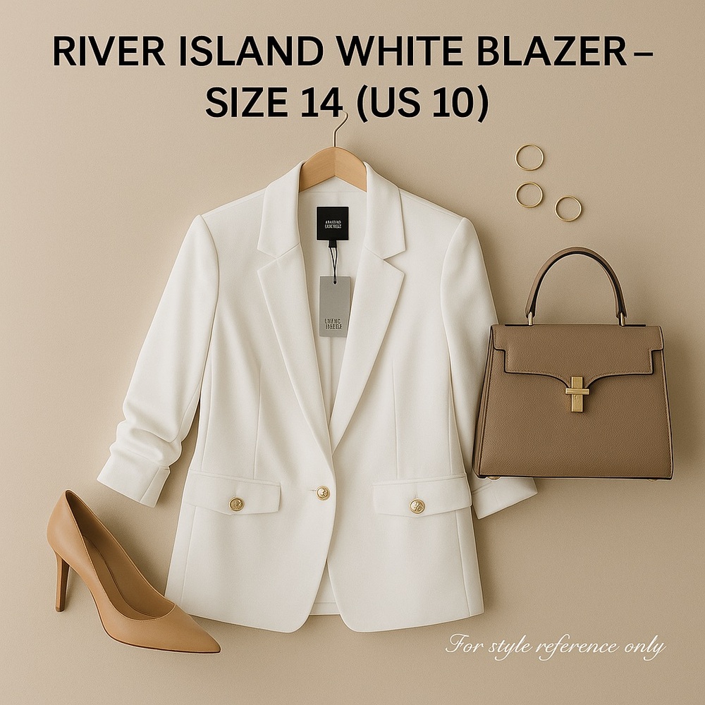 River Island Ruched Sleeve White Blazer – Size UK 14 (US 10) | NWT